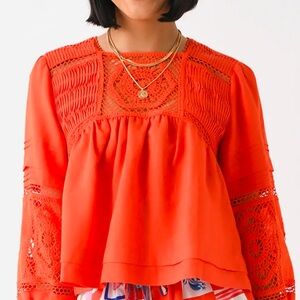 Hunter Bell Vibrant Orange Lace Blouse